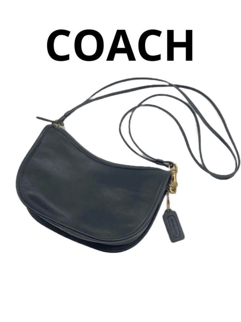 Coach Black Leather Saddle Shoulder Bag with Gold Hardware